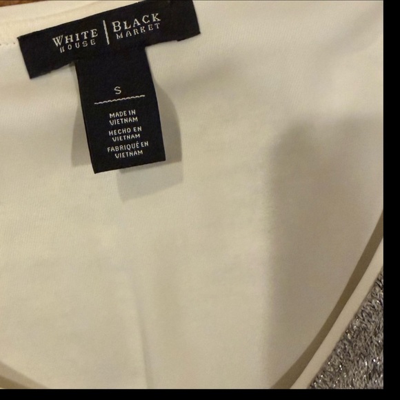 White House Black Market Soft Knit V-Neck Long Sleeve Top Gray Cream Size S - Picture 2 of 4
